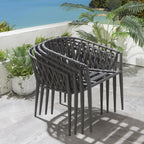 Set of 4 Modern Outdoor Garden Dining Chairs | Grey Aluminium & Rope