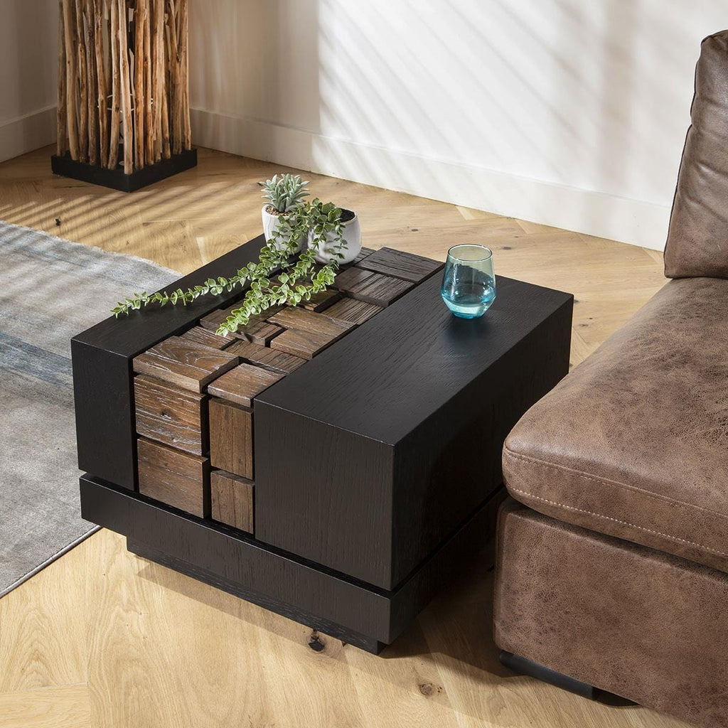 ExDisplay Dink Side Table Black Oak & Relcaimed Elm 60x60cm